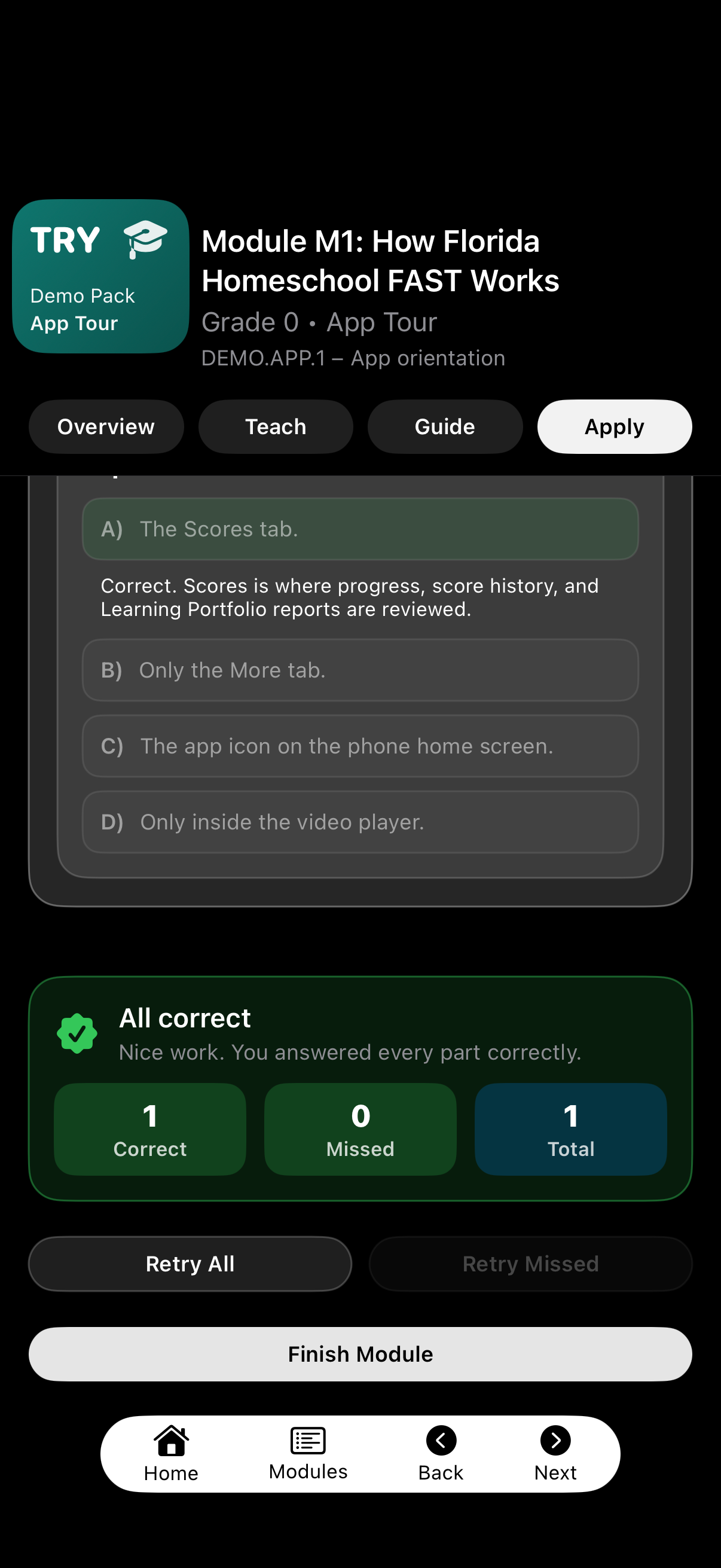 Apply practice results with retry controls