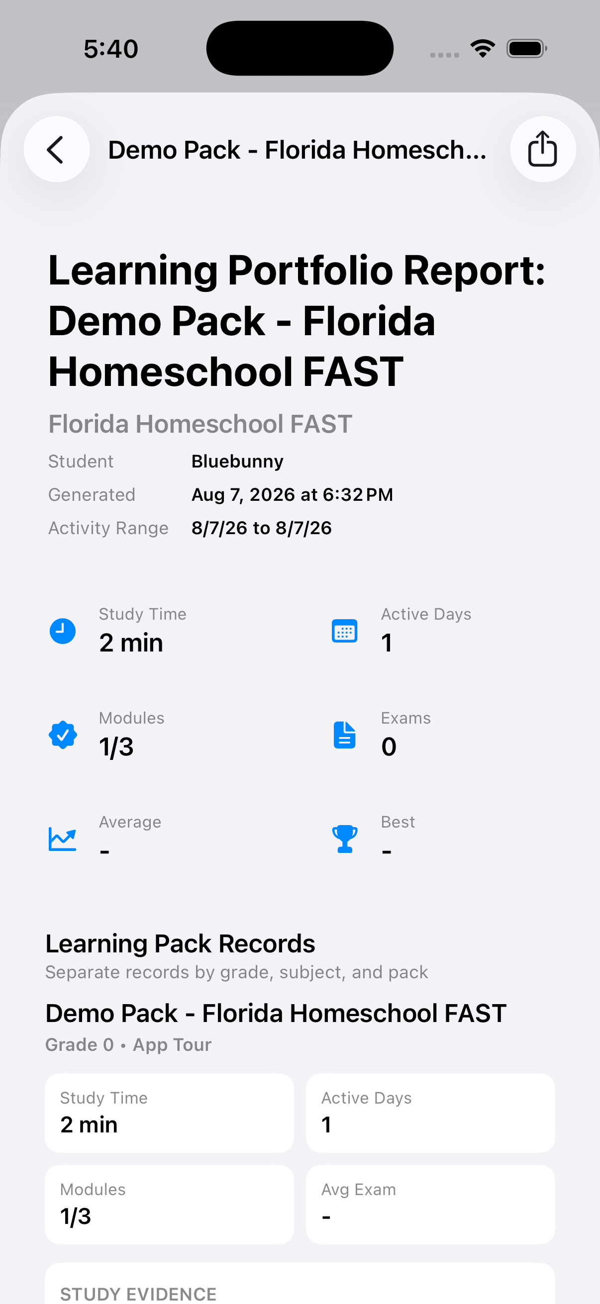 Learning Portfolio report preview